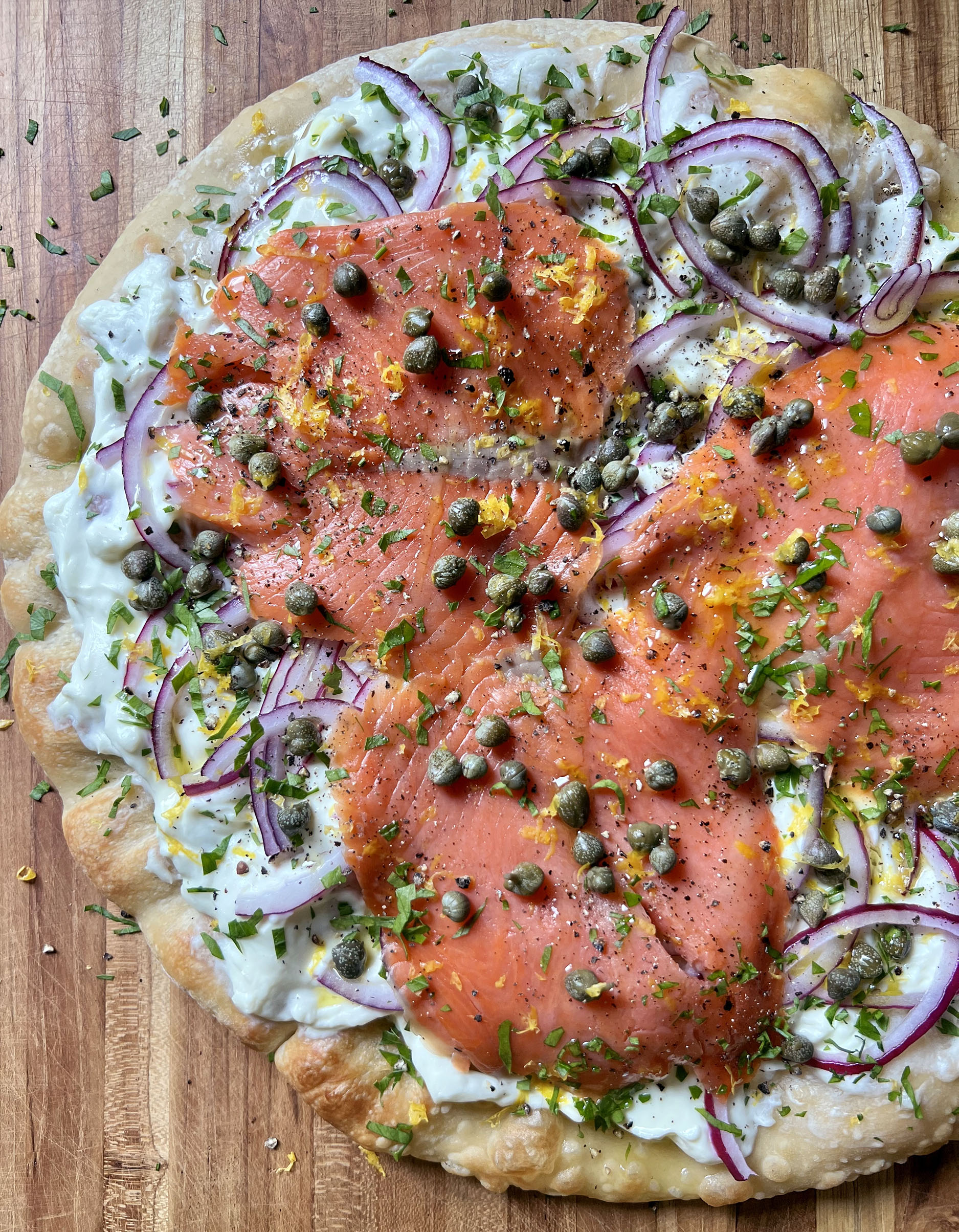 Salmon and Cream Cheese Pizzas Recipe